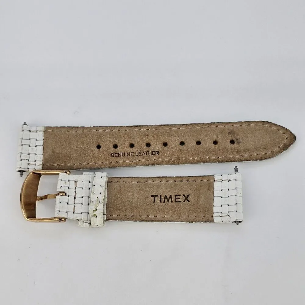 Timex 20MM White Leather Band‎ Straps Gold Buckle